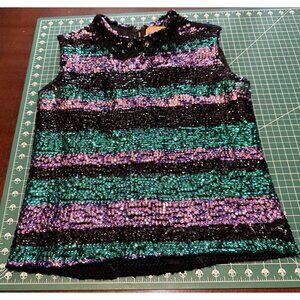 Vintage Cardell Sequin Top With Green Purple & Black Stripes 14